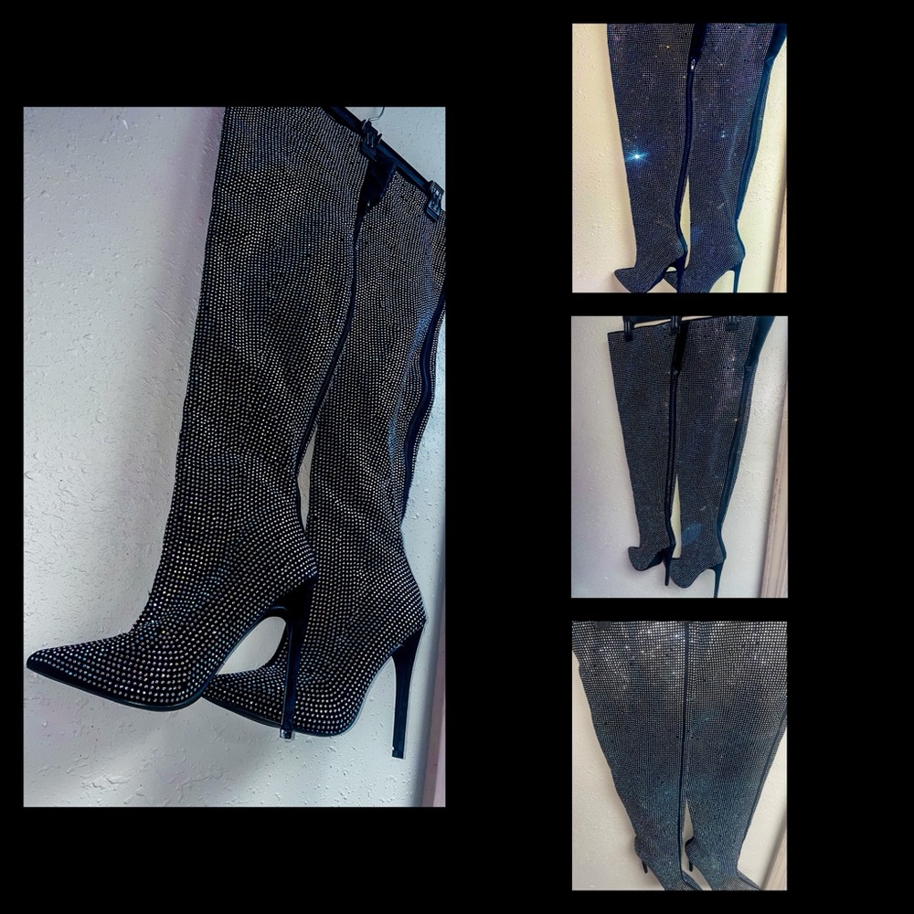 Thigh high rhinestone boots